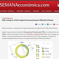 M&A a octubre: el Per registr transacciones por US$6,663 millones